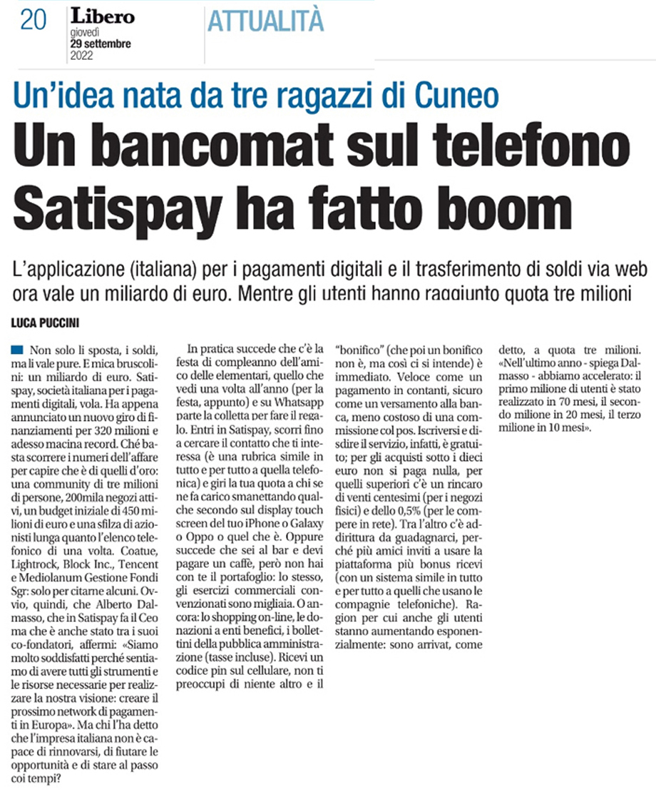UN BANCOMAT SUL TELEFONO  SATISPAY HA FATTO BOOM