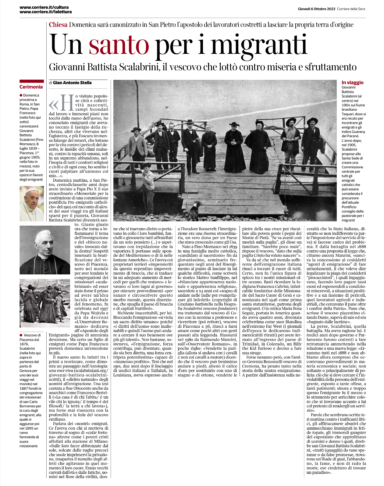 UN SANTO PER I MIGRANTI