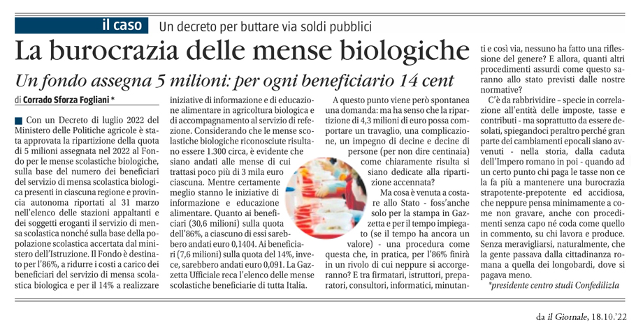 LA BUROCRAZIA DELLE MENSE BIOLOGICHE