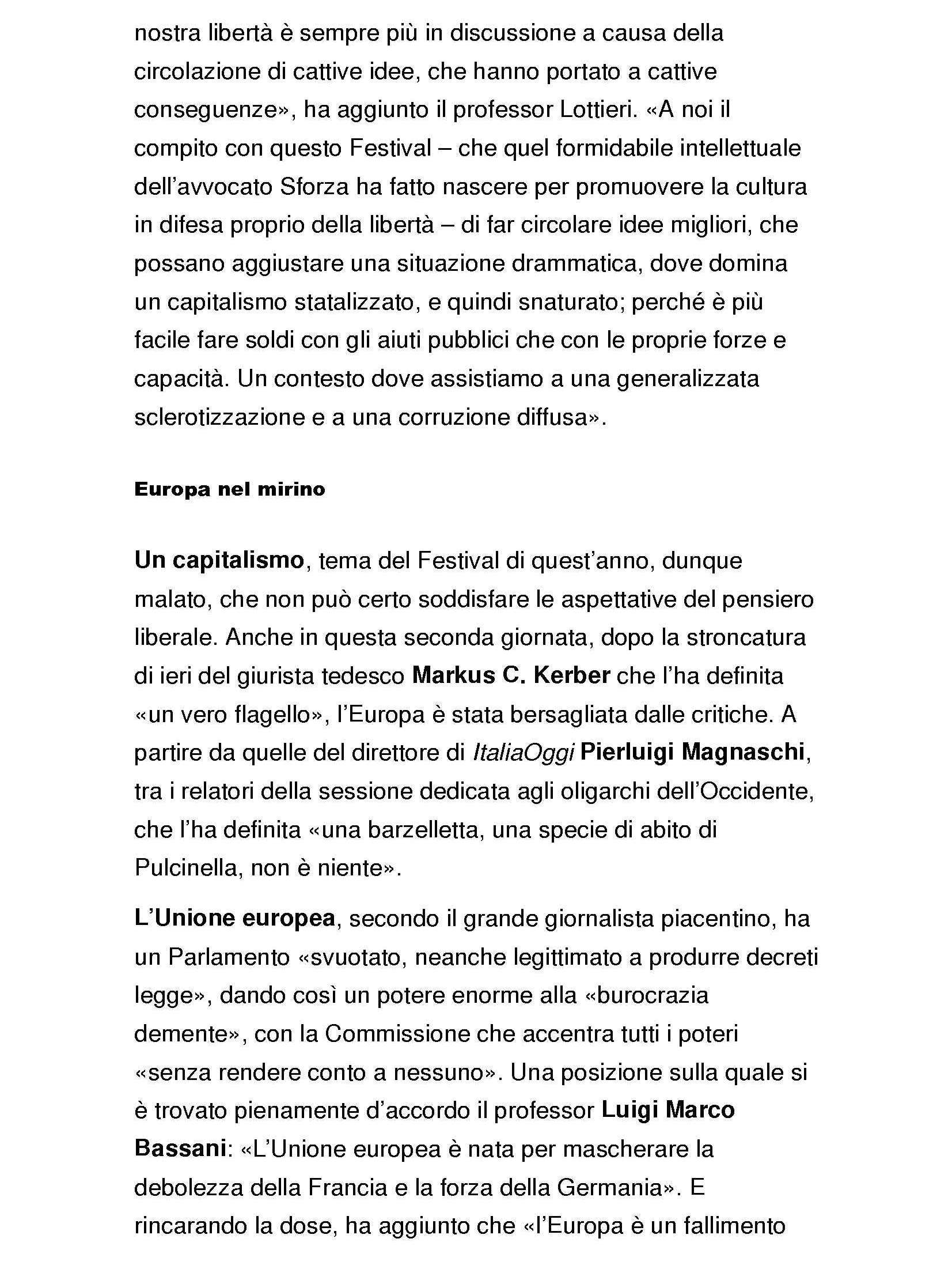 "IL FESTIVAL DELLA CULTURA DELLA LIBERTà CORRADO SFORZA FOGLIANI"