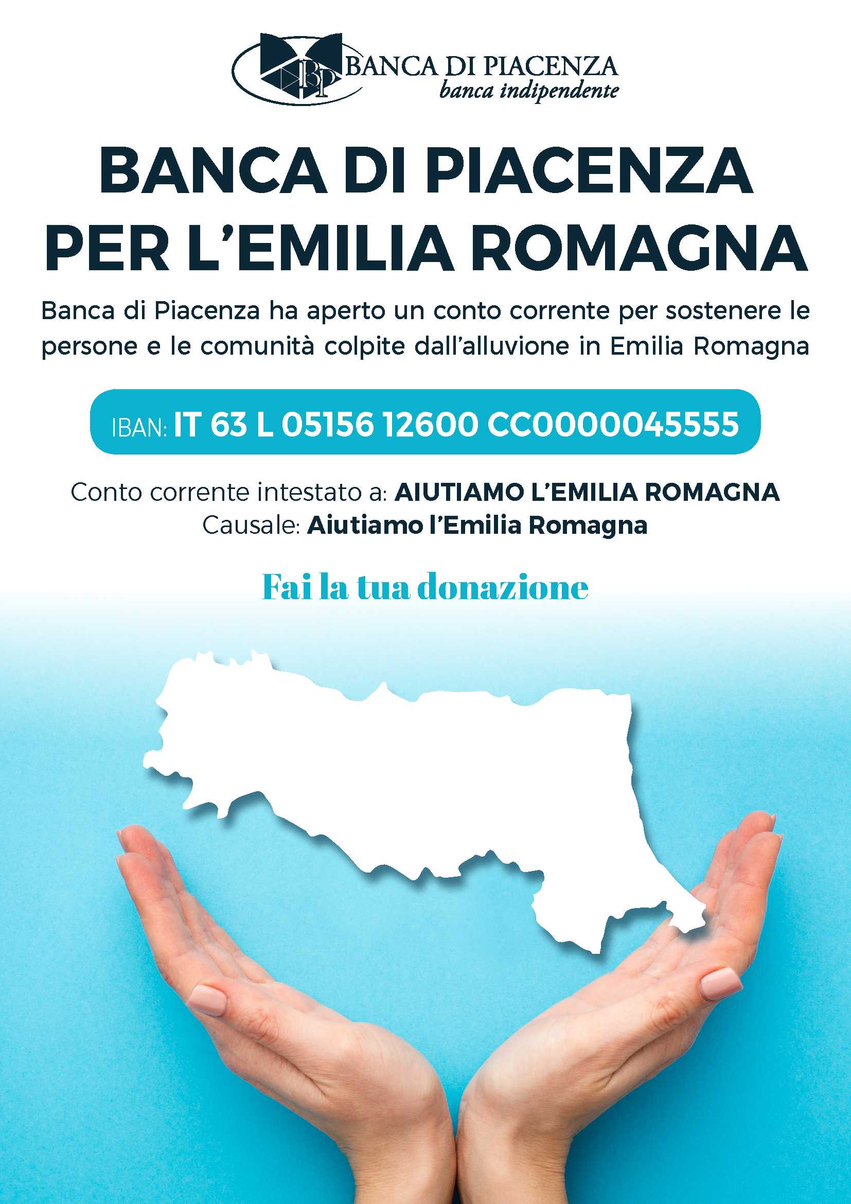 APERTO UN CONTO CORRENTE PER RACCOGLIERE FONDI IN AIUTO ALL'EMILIA ROMAGNA COLPITA DALL'ALLUVIONE