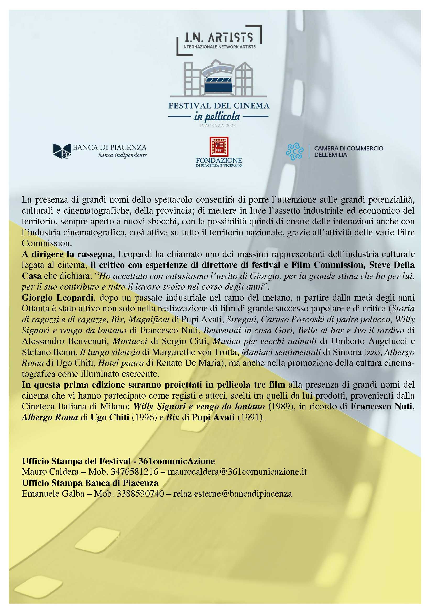 PRESENTATO IN BANCA IL FESTIVAL DEL CINEMA IN PELLICOLA. DEBORA CAPRIOGLIO OSPITE D'ONORE