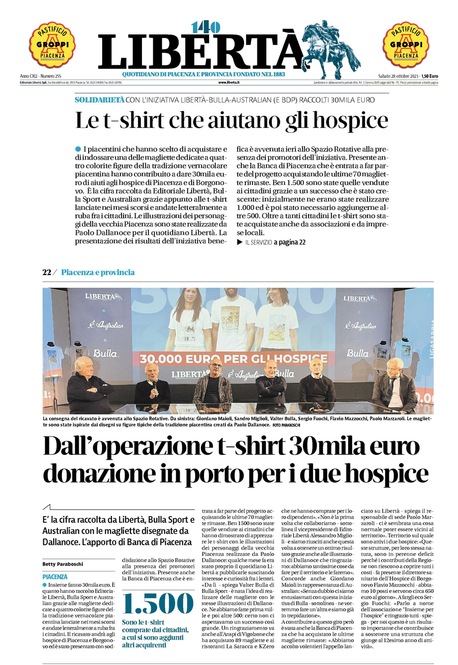 OPERAZIONE T-SHIRT PER GLI HOSPICE DI PIACENZA E BORGONOVO