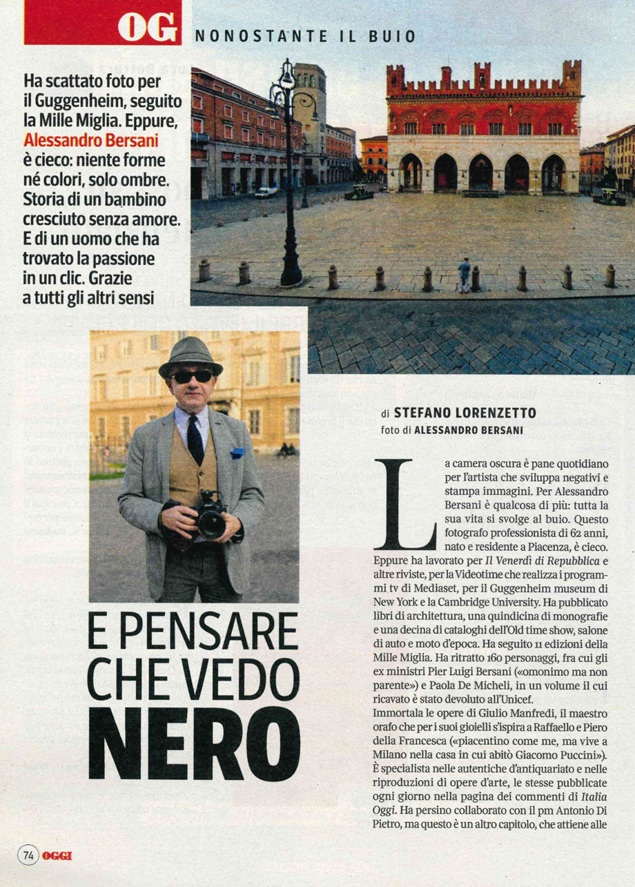 Il fotografo piacentino Alessandro Bersani intervistato su "Oggi" da Stefano Lorenzetto