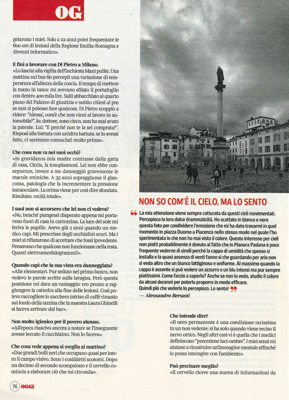 Il fotografo piacentino Alessandro Bersani intervistato su "Oggi" da Stefano Lorenzetto