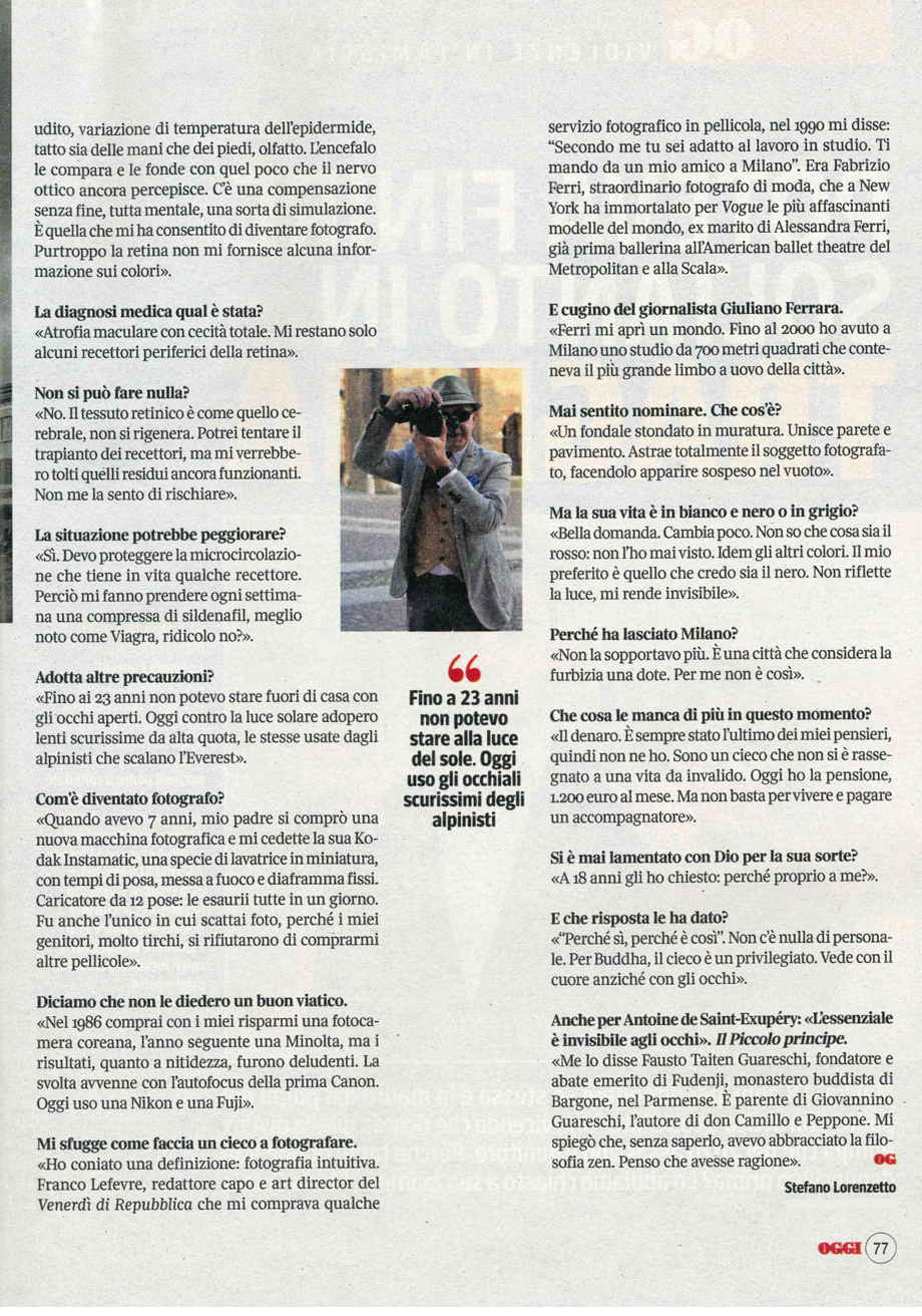 Il fotografo piacentino Alessandro Bersani intervistato su "Oggi" da Stefano Lorenzetto