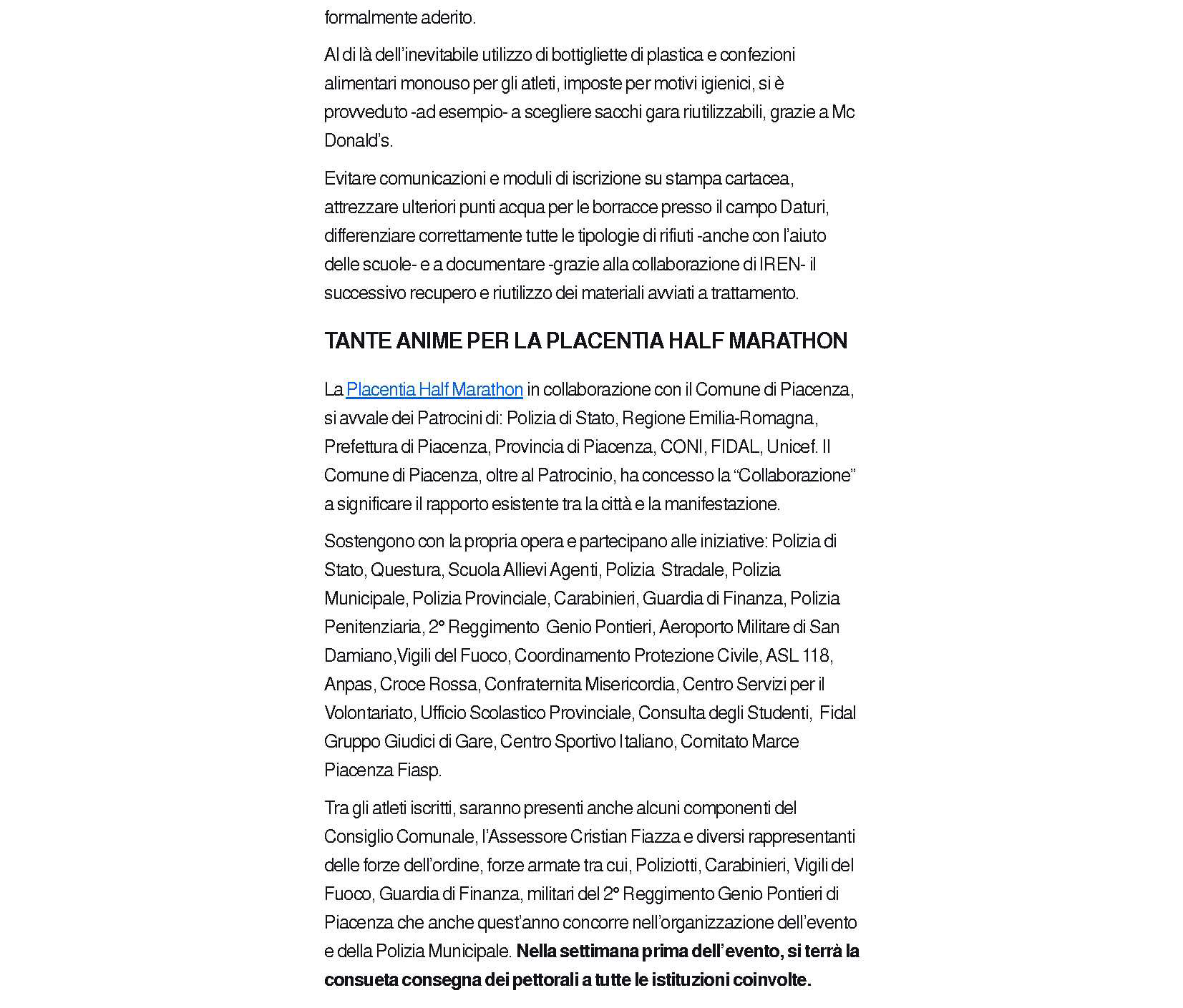 Numeri in crescita per la Placentia Half Marathon, già 1300 iscritti: la città si prepara alla 28esi
