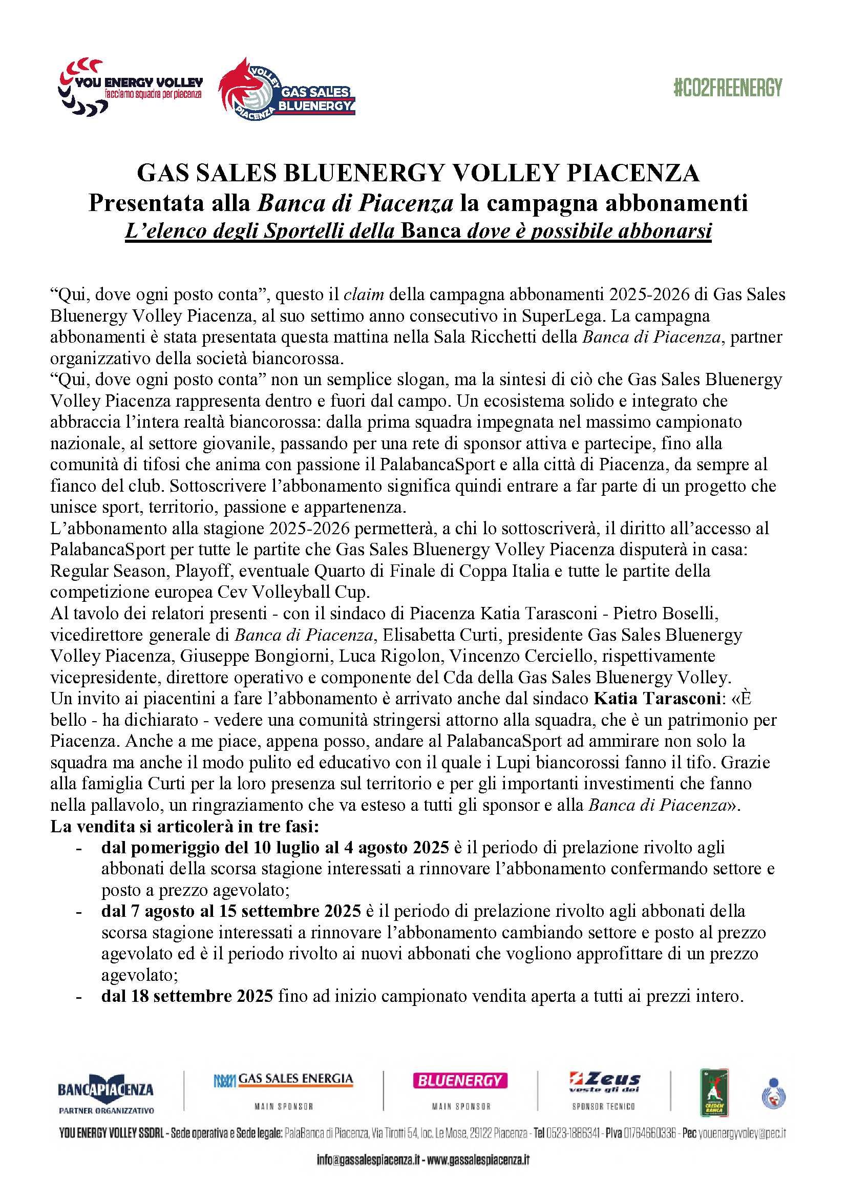GAS SALES BLUENERGY VOLLEY PIACENZA
