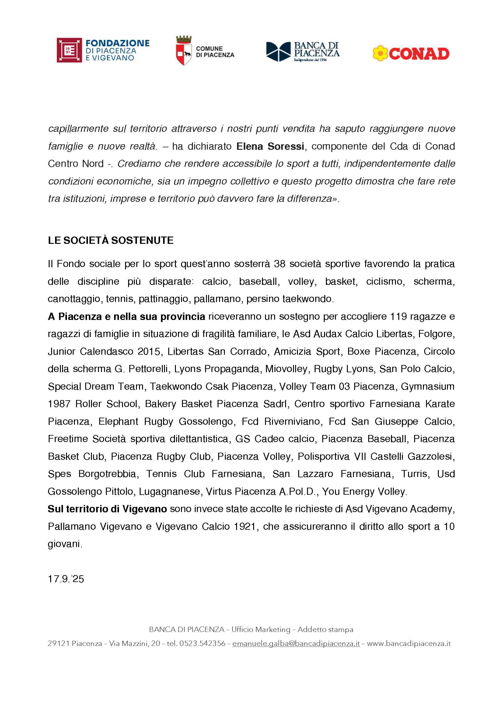 DAL CALCIO AL BASEBALL, CIRCA CENTOTRENTA GIOVANI  TESSERATI GRAZIE AL FONDO SOCIALE PER LO SPORT